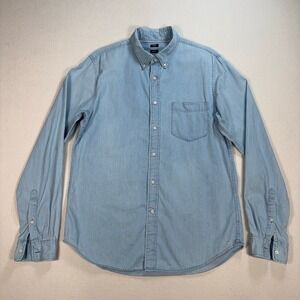 Uniqlo Selvedge‎ Shirt Men's M Blue Slim Fit 100% Cotton Pocket Button Down